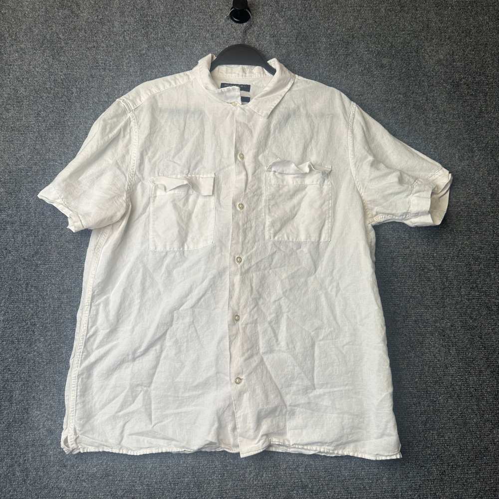Banana Republic Shirt Mens Large White Linen Cotton Slim Fit Short Sleeve